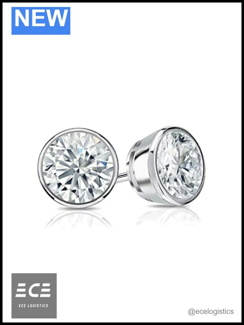 1 Carat Lab Grown Diamond Stud Earrings 14k White Gold Bezel Push Back
